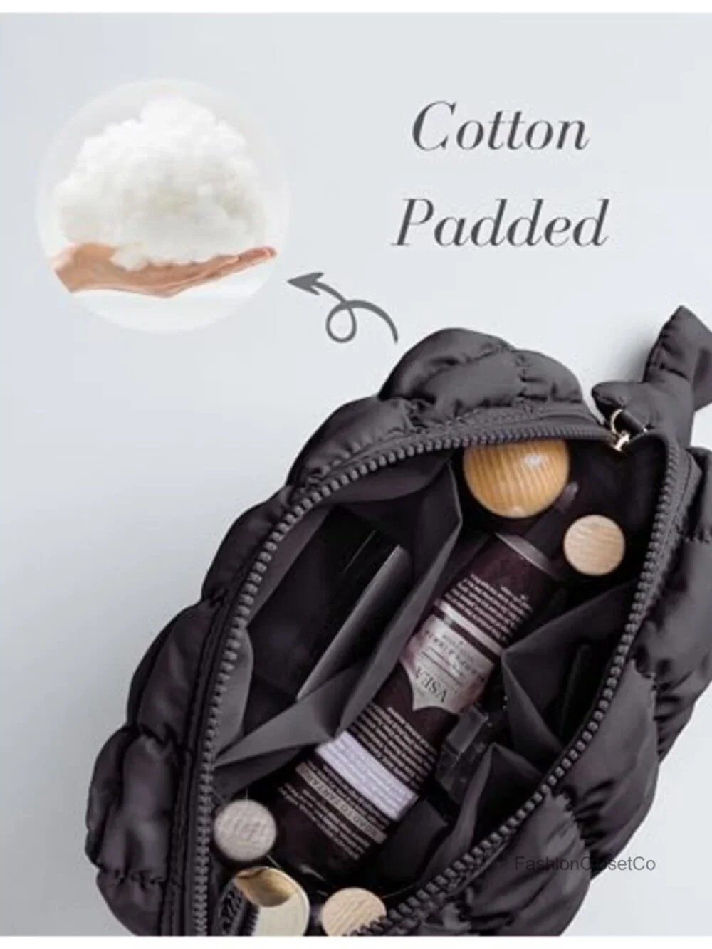 Quilted Puffer Cosmetic Bag Travel Toiletry Organizer with D-Rings